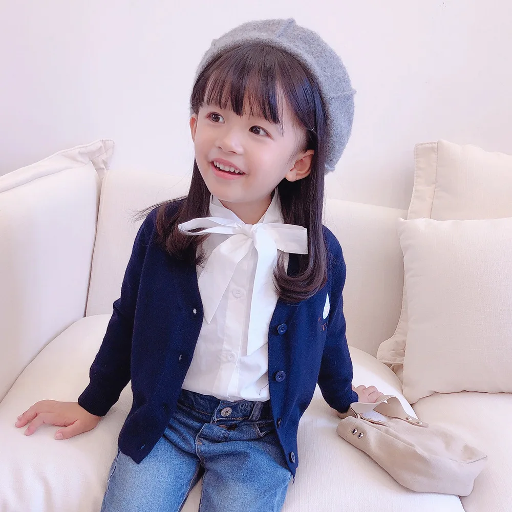 

2019 Knitted Cardigan Autumn New Style Embroidered Avocado Anti-pilling Dehaired Angora Core-Spun Yarn Autumn And Winter GIRL'S