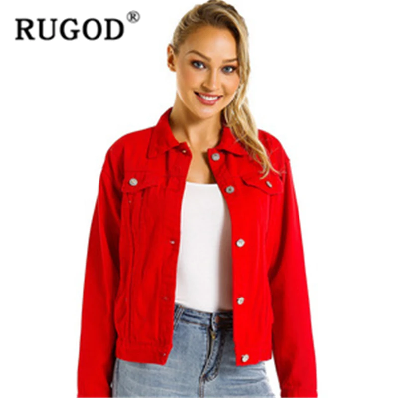 RUGOD/Женские однотонные красные джинсовые куртки с отложным воротником; базовые узкие джинсы; пальто; Новинка года; осеннее поступление; модная женская верхняя одежда modis