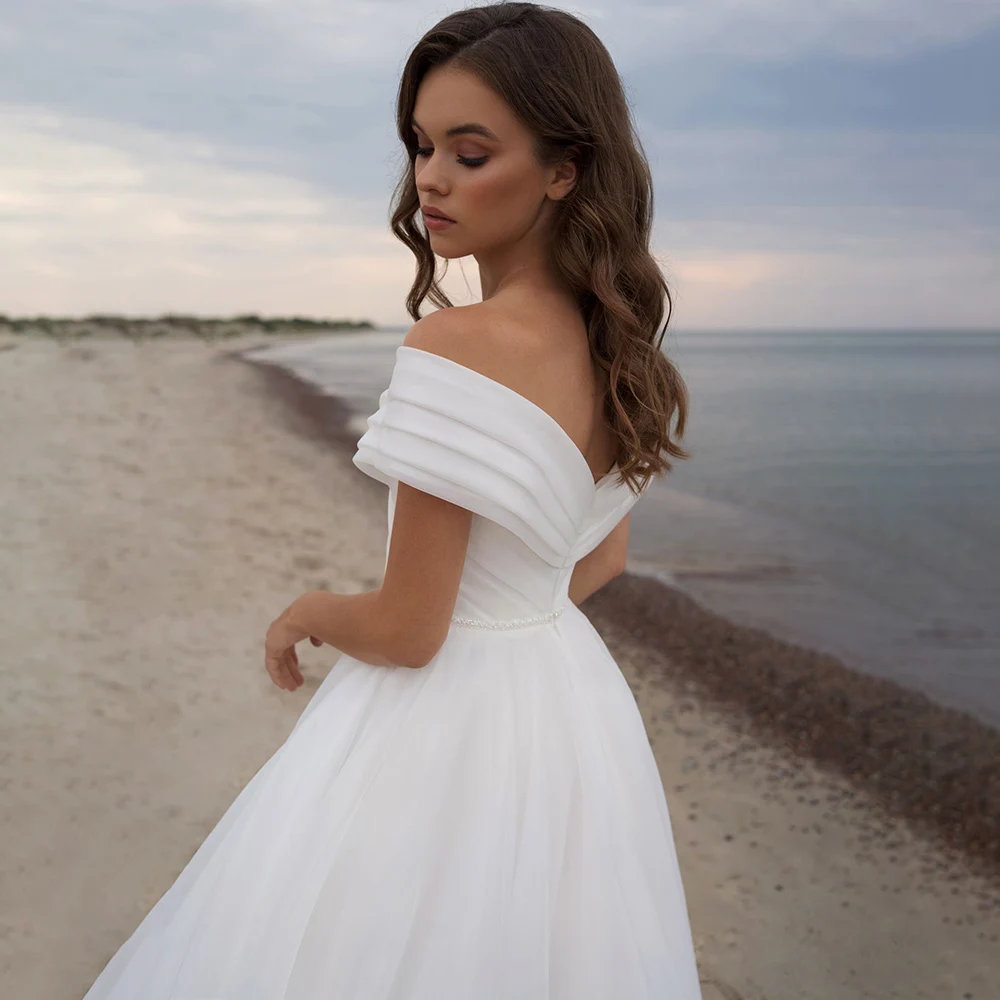 Off-shoulder gekruiste eenvoudige strand trouwjurk op maat grote maten  ivoor rugloze ruches organza effen lange bruidsjurken - AliExpress, image size:1000x1000