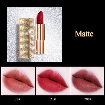 

Diamond High Gloss Lipstick Maquiagem Waterproof Non-stick Cup Long Lasting Matte Lipstick Cosmetic Shimmer Lipstick