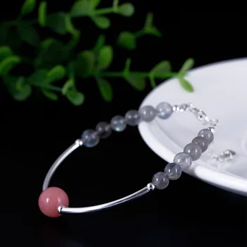 

Rhodonite Natural Stone Beaded Bracelets For Women Moonstone Beads Bracelet 925 Silver Tubular Shape Accessories