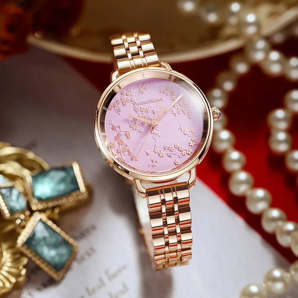 

Daybird ladies watch ladies luxury new 3D cherry blossom series steel band waterproof quartz ladies watch tops women 2021 luxury