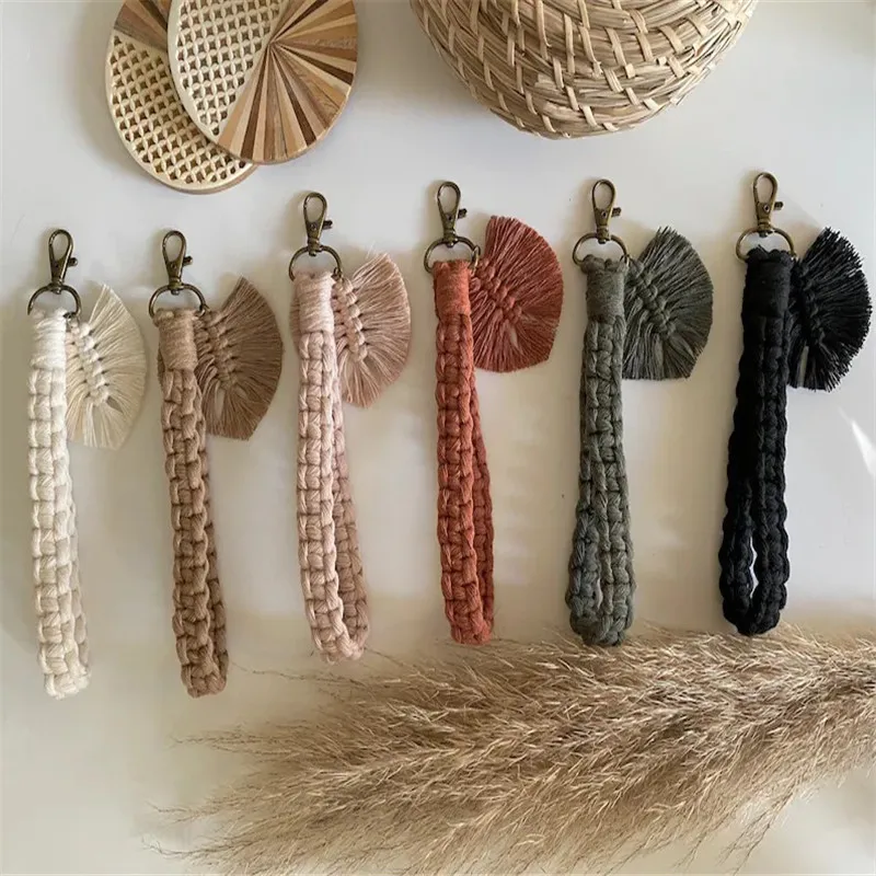 Boho Handmade Woven MACRAME KEYCHAIN with Leaf Charm //Designer Bag  Accessories //Key Ring Chain/Tiny Keyring-10 Colorways JL39D