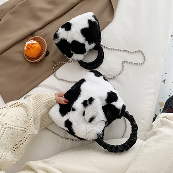 

Cow Printed Crossbody Bags Female Simple Totes Plush Small Summer Lady Shoulder Handbags for Women 2020 Trend