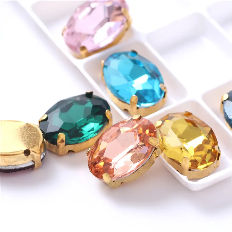 Sew on rhinestones Glass Oval shape Gold Claw Handcrafts strass clothing accessories shoes bag diy