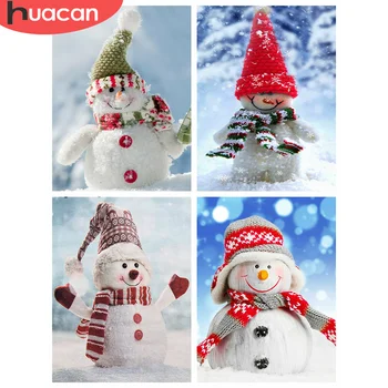 

HUACAN Full Square Round Diamond Embroidery Snowman Diamond Painting Cross Stitch Mosaic Cartoon Christmas Gift