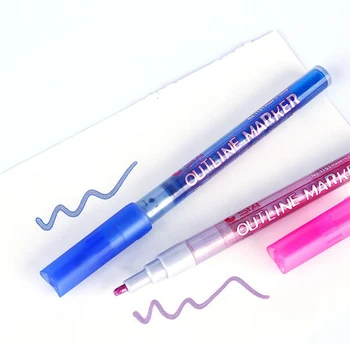 

STA 6 Colors Outline Markers Multifunctional Glare Color Edge Pen Highlighter Waterproof Paint Marker Pen School Art Supplies
