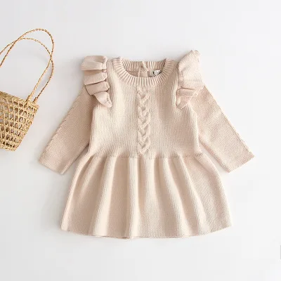 Ins/вязаный свитер для маленьких девочек; вязаное платье; сезон осень-зима; новое модное платье принцессы ярких цветов для маленьких детей