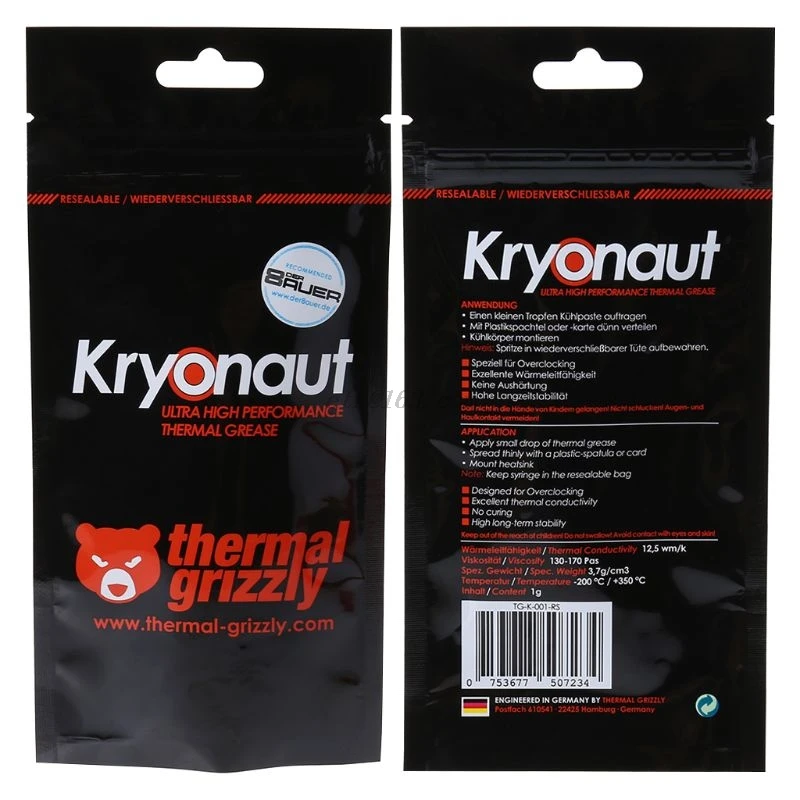 Thermal Grizzly Kryonaut 1g for CPU AMD Intel Processor Heatsink Fan Compound Cooling Thermal Paste Cooler Thermal Grease