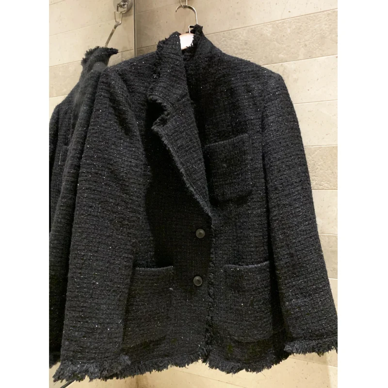 

Autumn Winter Jacket Lapel Tweed Jacket Jacket Long Sleeve Wool Elegant Vintage Women's Jacket Lined with classic jacquard