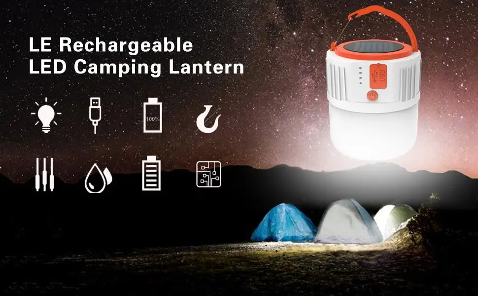 LED Solar Light,USB Rechargeable Outdoor LED Bulb Emergency Light Power Output Camping Fishing Night Market Waterproof Lights solar step lights