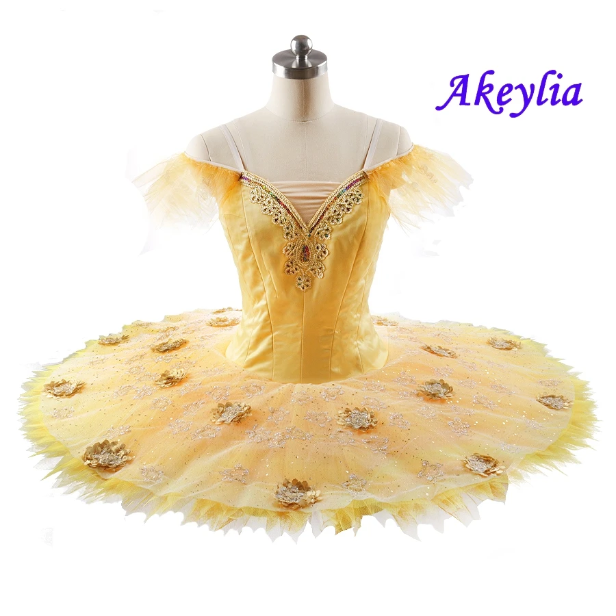 Yellow gold Classical pancake Tutu YAGP Professional Ballet Platter Tutu Flower Fairy ballet custom for Sugar Plum Fairy Child