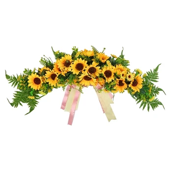 

Artificial Sunflower Wreaths Sunflowers Swag Wreath Greenery Leaves and Ribbon for Front Door Wedding Arch Wall Decor