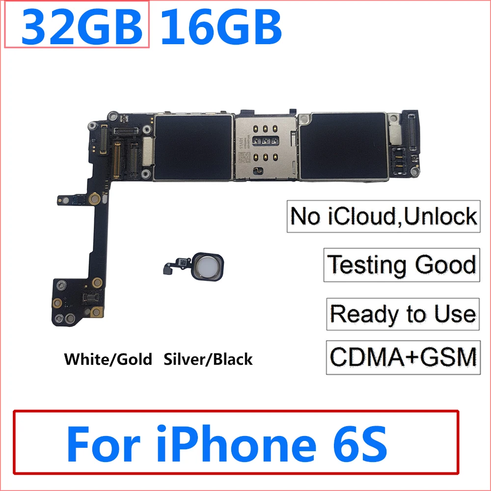 Оригинальная материнская плата 16 ГБ 32 ГБ для iPhone 6S, разблокированная материнская плата для iPhone 6S, без/с кнопкой Home Touch id, черный, белый цвет