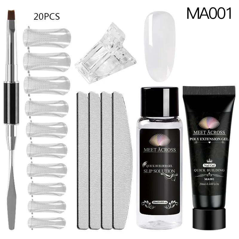 MZH00621 MEET ACROSS Poly набор гелей для ногтей прозрачный УФ-гель лак для ногтей быстрое строительство для наращивания ногтей Твердый гель поли УФ гель набор для ногтей - Цвет: MZH00621