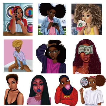 

Fahion African girl Pathces For Clothing Print-on Girl T-shirt Hooides Thermal Sticker On Clothes Beauty Balck Girl Iron Patch