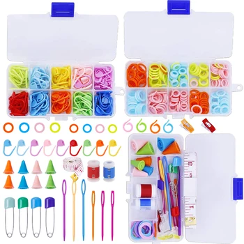 

LMDZ 381pcs Sewing Ring Markers and Colorful Knitting Crochet Lock Counter Needle Holder + Knitting Tools Kit with 3 Storage Box