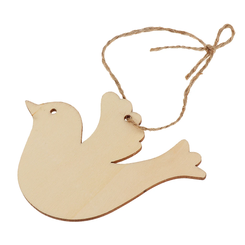 10pcs Blank Christmas Bird Wood Xmas Tree Gift Tags Holiday Labels Hanging Ornaments for Party Festival Favor Kids Toy Gifts