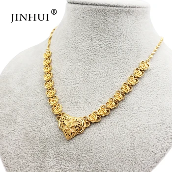 

JINHUI fashion Dubai new women gold color necklaces pendant 45cm 2mm chain girl Friend gifts Party wedding Jewelry