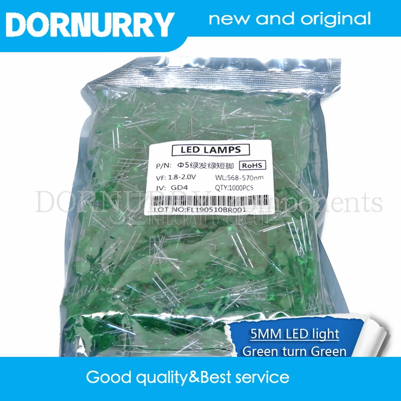

1000pcs Green clight-emitting diodes Green turn Green 5mm led new and original Dornurry