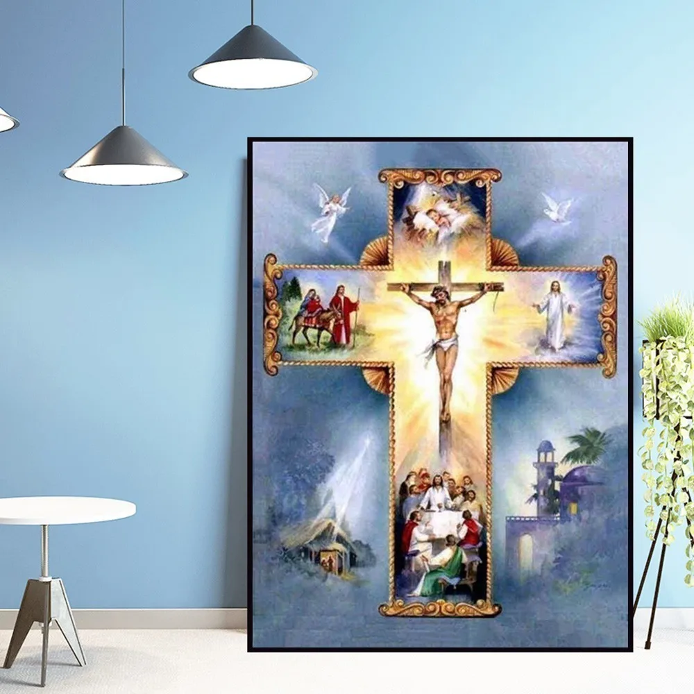 Full Square/Round Drill DIY 5D Diamond Painting Christian Easter Cross Wall  Art