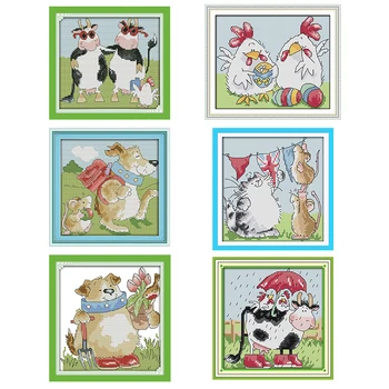 

Cow Chick Puppy Cartoon Cute Animal DIY Cross Stitch Set DMC Cross Stitch Needlework Embroidery Kit 14CT 11CT Pattern Kit crafts