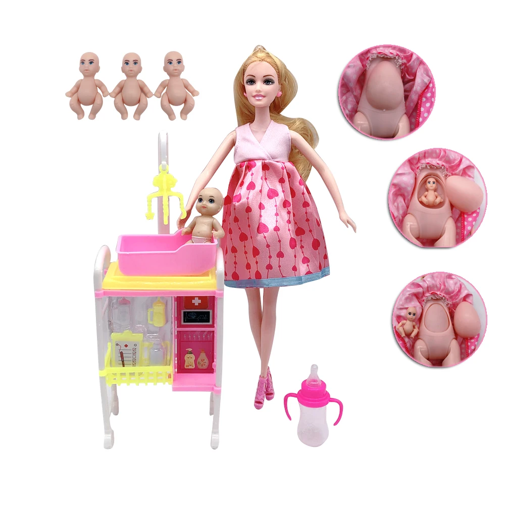 11," Мода для беременных женщин куклы-Барби для матери и ребенка уход за ребенком Набор детских игрушек аксессуары+ 4 маленьких куклы