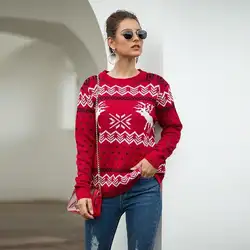 Осенне-зимний свитер женский с принтом оленя Рождественский подарок трикотажный свитер Повседневный пуловер с длинными рукавами Sueter Mujer