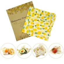 3PCS Organic Cotton Beeswax Fresh Cloth Set Reusable Household Beeswax Fresh Lid Cover Stretch Lid Jungle Party Beeswax Wrap