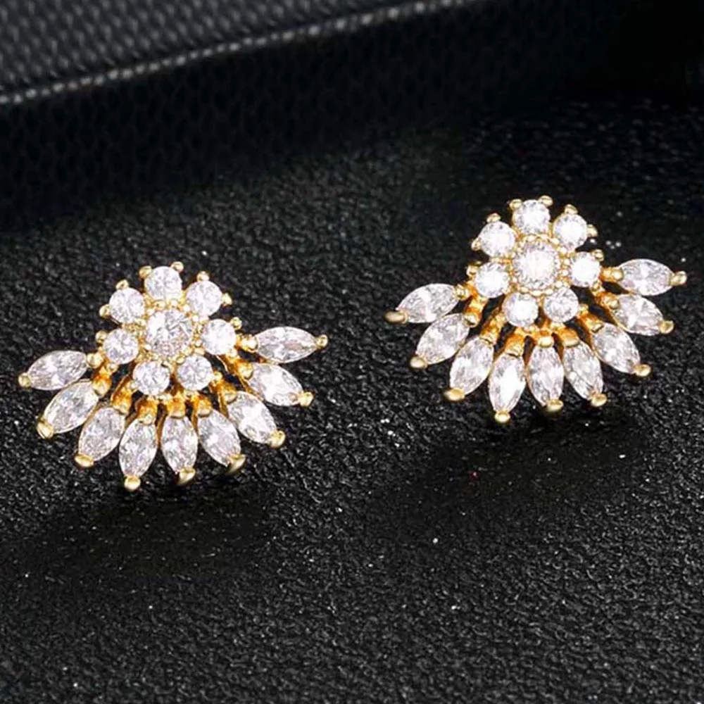 Летние ювелирные изделия на удачу, серьги-гвоздики с кристаллами, металлические медные блестящие стразы, CZ серьги, подарки для женщин и девушек