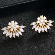 Летние ювелирные изделия на удачу, серьги-гвоздики с кристаллами, металлические медные блестящие стразы, CZ серьги, подарки для женщин и девушек