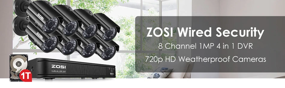 ZOSI 720P 8-канальный сетевой видеорегистратор CVBS AHD TVI CVI 4-в-1 CCTV Системы DVR 1MP массивная пуля, открытая видео ночного видения Системы видеонаблюдения DVR комплект HDD