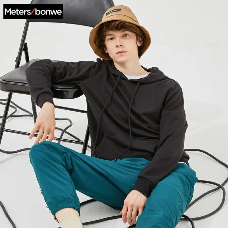 Metersbonwe Весенняя новая многоцветная удобная толстовка с капюшоном для мужчин плюс трикотажная одноцветная толстовка с капюшоном