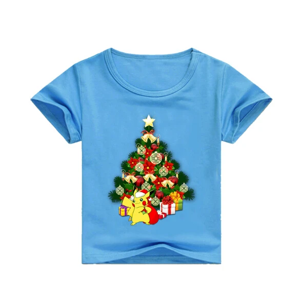 Футболки с короткими рукавами для маленьких мальчиков; летние детские футболки с рождественским принтом покемона; топы для девочек; Повседневная футболка; детская одежда; костюмы