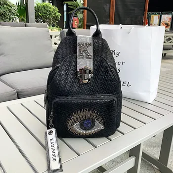 

Girl's Backpack 2020 Autumn New Fashion Eye Pattern Rhinestone Soft Leather Backpacks Travel Large Capacity Anti-theft Backpack