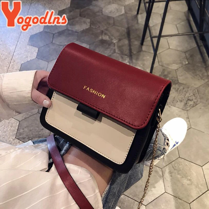 

Yogodlns Contrast Color Messenger Bags for Women 2019 Travel Shoulder Bags Crossbody Bags for Girls PU Leather Handbags Summer
