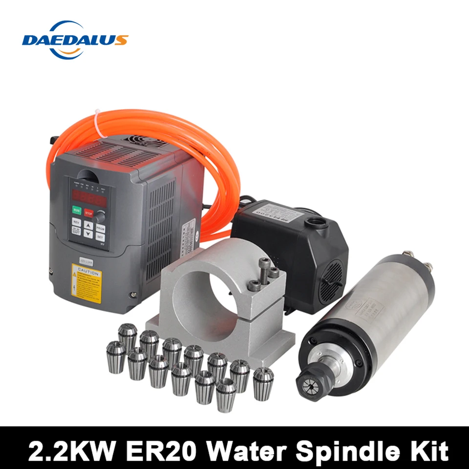2.2kw CNC мотор шпинделя ER20 шпиндель с водяным охлаждением 220В VFD инвертор 80 мм зажим
