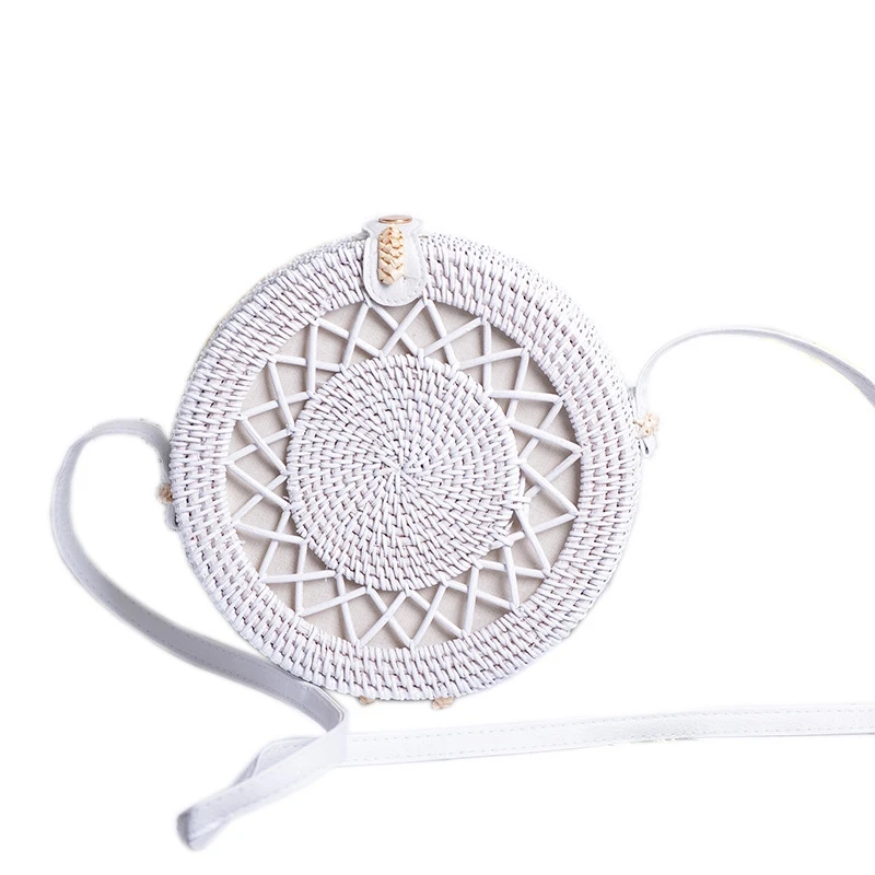 

FGGS-Woven Bag Round Straw Shoulder Bag Small Beach Handbags Women Summer Hollow Handmade Messenger Crossbody Bags