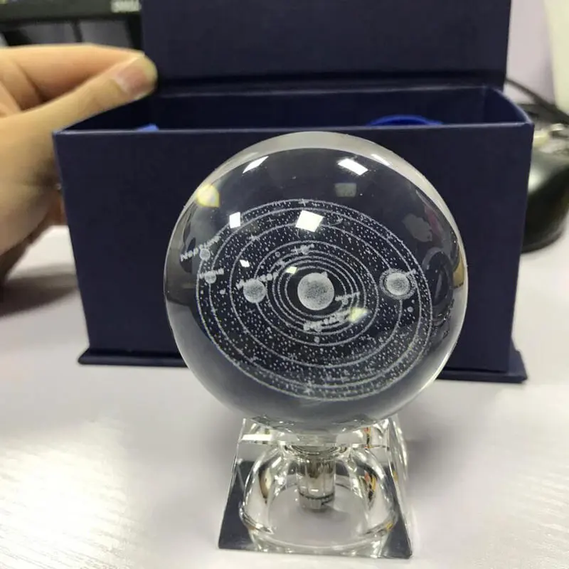 Хрустальная лампа ночник 6 см 3D гравировка Галактическая Солнечная система