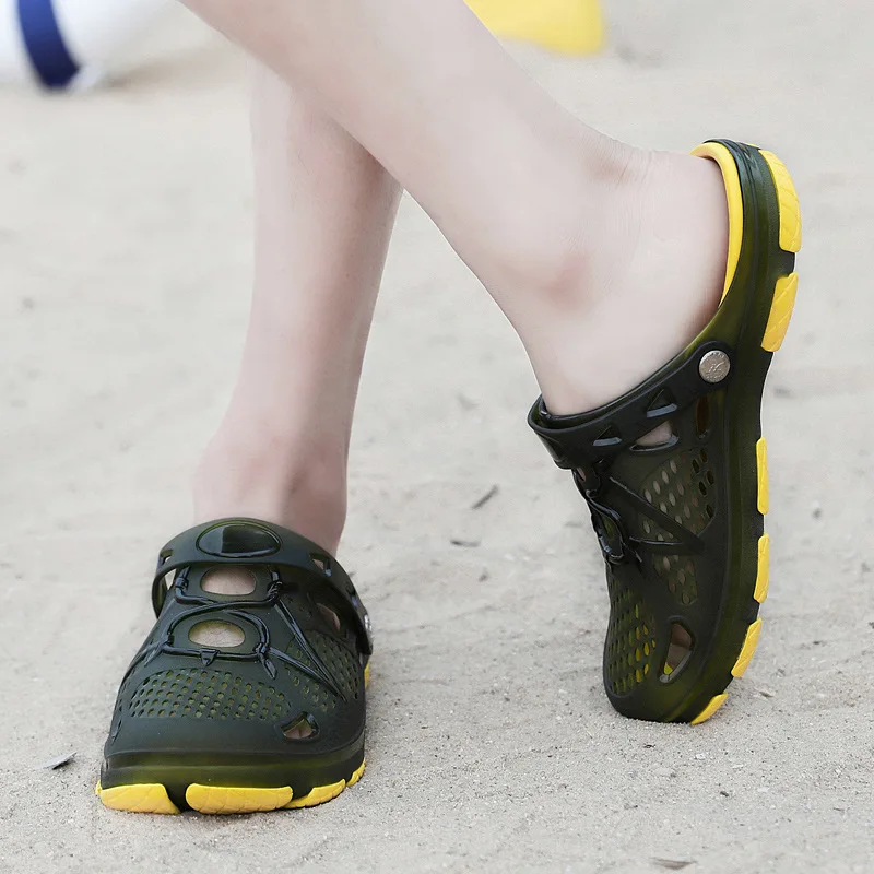

Summer Men Slipper Korean-style Jelly Closed-toe Sandals Casual Breathable Anti-slip Beach Porous Shoes Shoes Men's