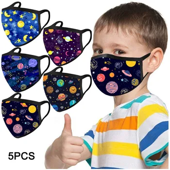 

5pc Children Mask Planet Print Breathable Face Mask Washable Reusable Mondkapjes Mouth Caps Earloop Protective Mascarillas Маска