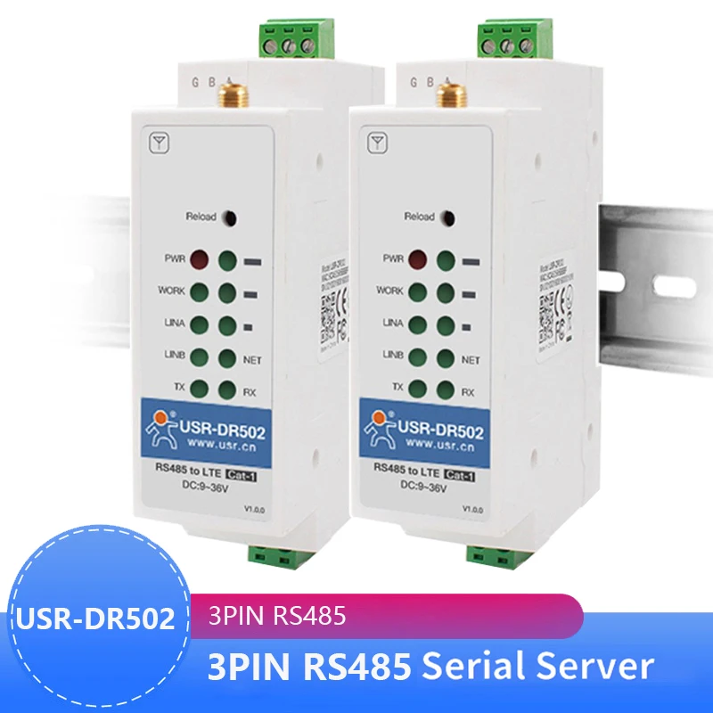 

2PCS USR-DR502-E Din-Rail 4g Lte Cat 1 Modem 9-36v Wide Range Support Rs485 Serial Port Built-in 35mm Noise Rail Seat