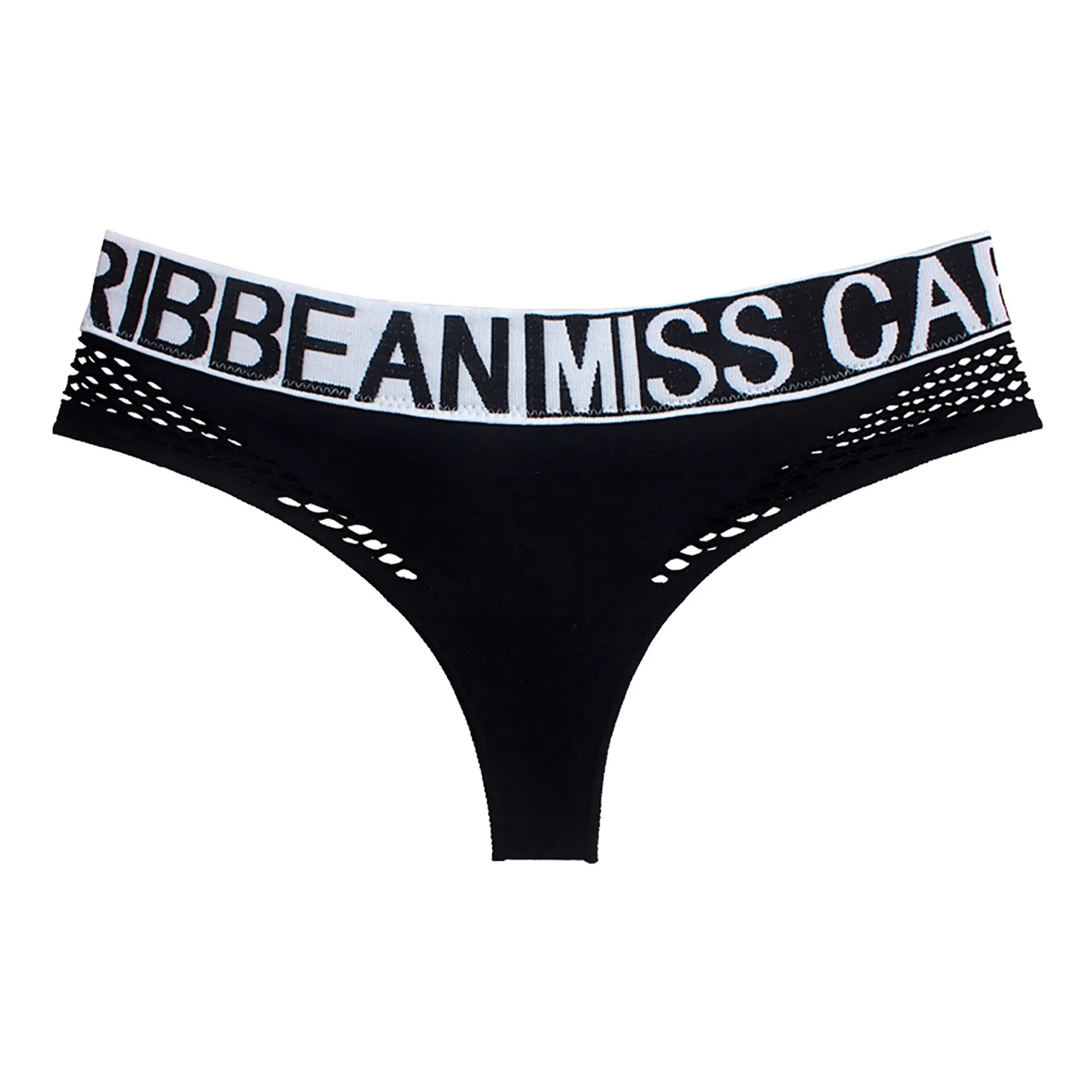 Women Thong Panties Hollow Out Mesh Sexy Low-rise Sports Underwear Letter Patchwork