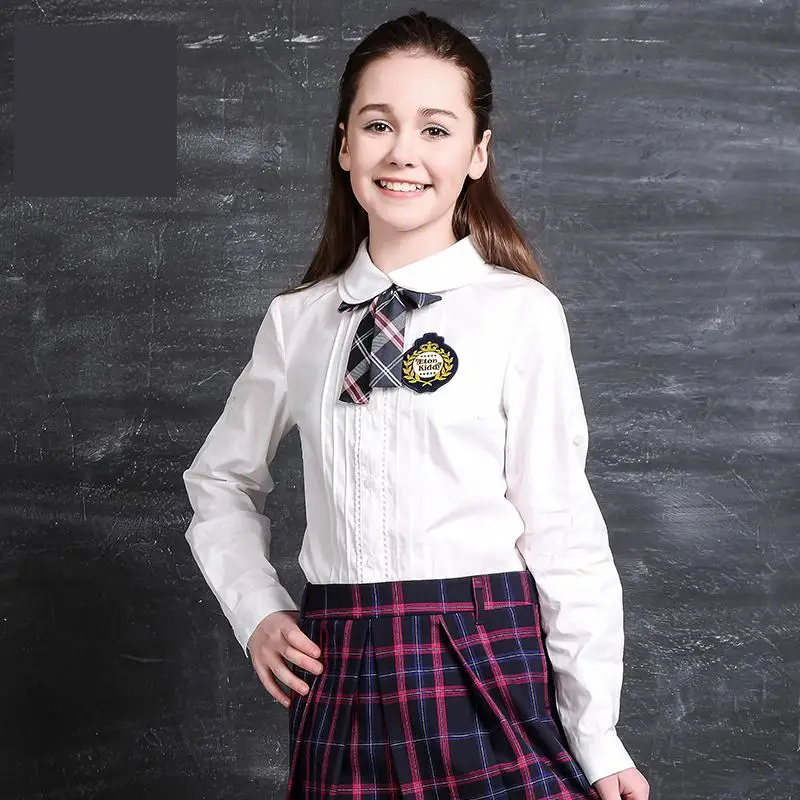

British College Wind 2019 Spring Formal Girls Long Sleeve Turnover Collar Blouse Clothes Student Double Layer Cute Child Shirt