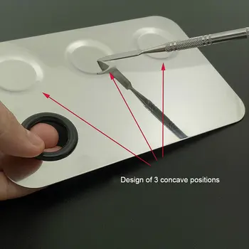 

New Hot Stainless Steel Makeup Palette 3-Well Nail-art Palette Cosmetic Mixing Palette with Spatula Tool SMR88