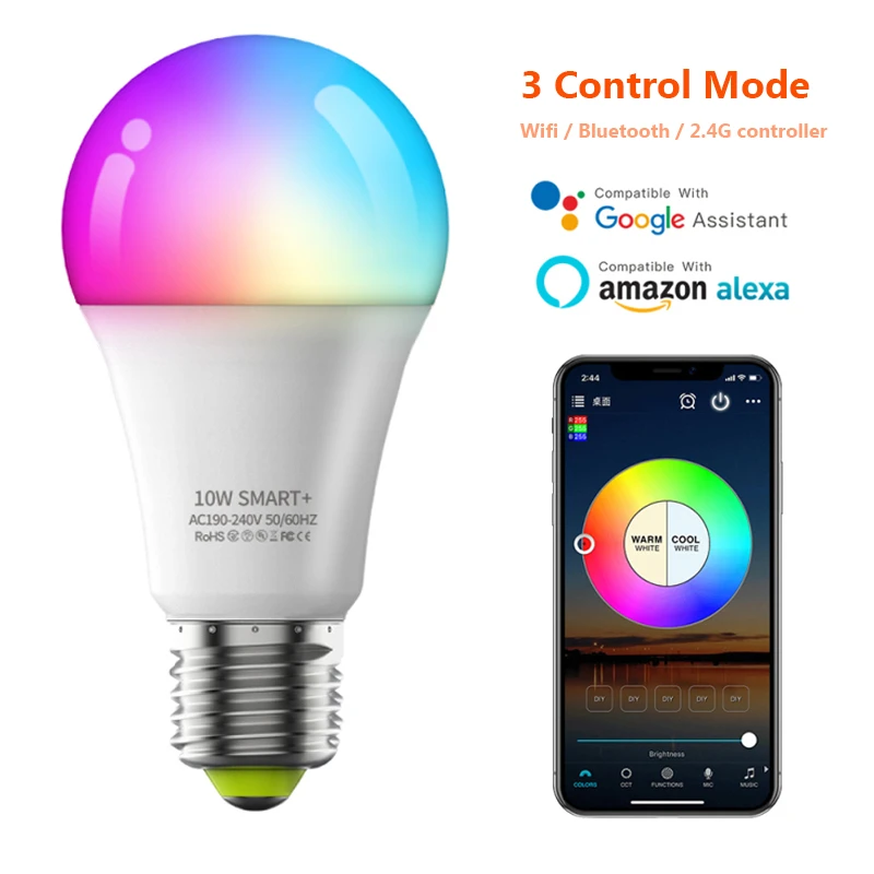 Bombilla LED inteligente E27 RGB, temporizador regulable de 2,4G/Wifi/Bluetooth, lámpara de de 3 modos, automatización, funciona con Google Home Alexa|Módulos de domótica| - AliExpress