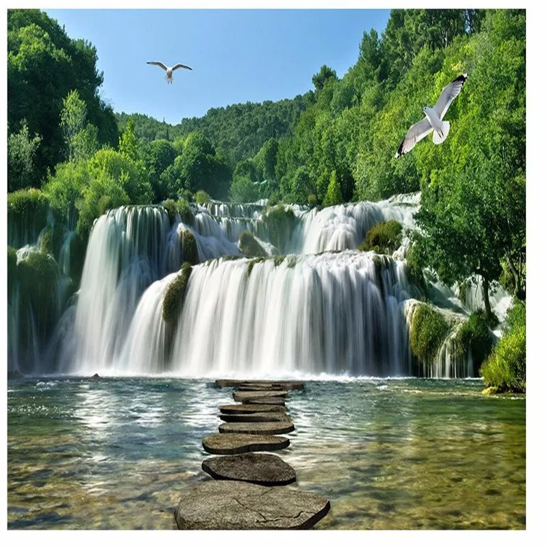 Custom-painting-for-living-room-Green-Forest-creek-waterfalls-art-Photos-background-photography-bedroom-mural-wall (2)