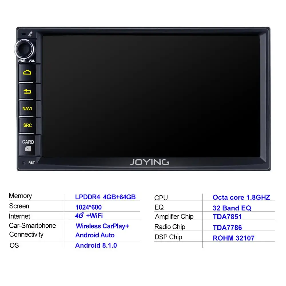 JOYING 7 &quotВосьмиядерный 2 din Android 8 1 автомобильный мультимедийный плеер Встроенный 4G