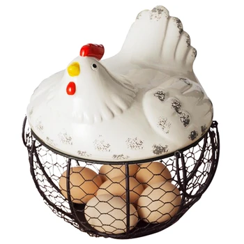 

LIXF Iron Egg Storage Basket Snack Fruit Basket Creative Collection Ceramic Hen Oraments Decoration Kitchen Accessories