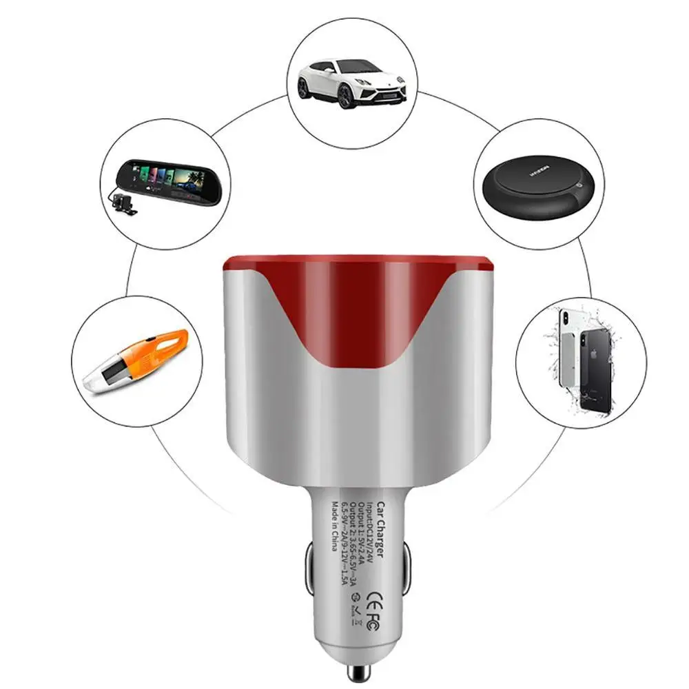 Автомобильное зарядное устройство QC3.0 + 2.4A с двумя USB разъемами прикуривателя для